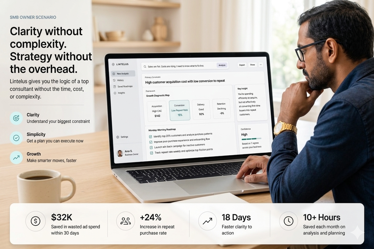 Small business owner using Lintelus to diagnose customer acquisition cost